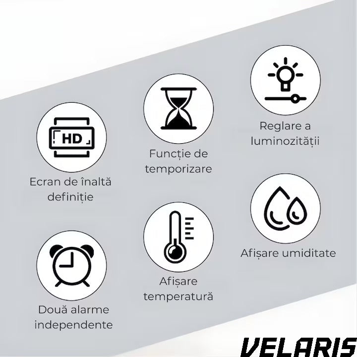 Ceas digital de masa si perete 24 x 9 cm afisaj LED verde alarma snooze calendar cronometru termometru luminozitate reglabila
