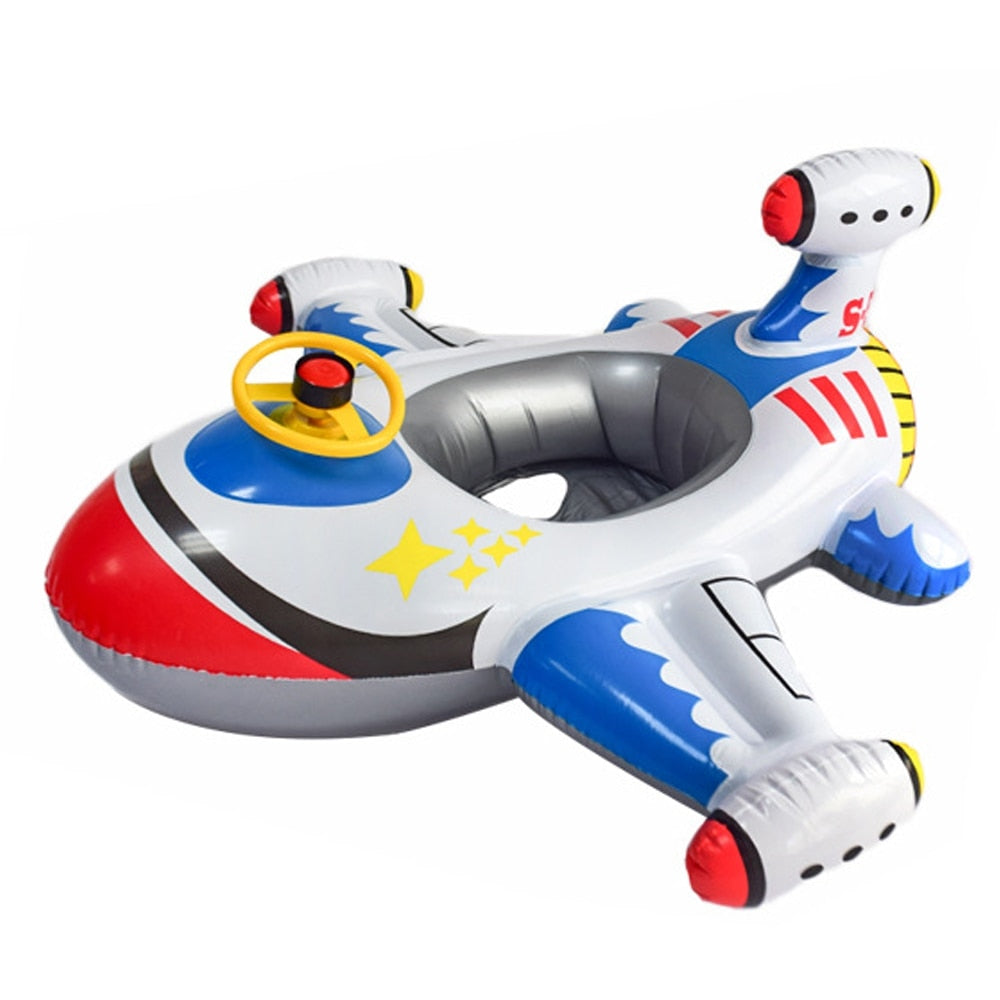 Colac de inot gonflabil pentru copii, model avion cu volan si claxon, multicolor, 1-4 ani, material durabil