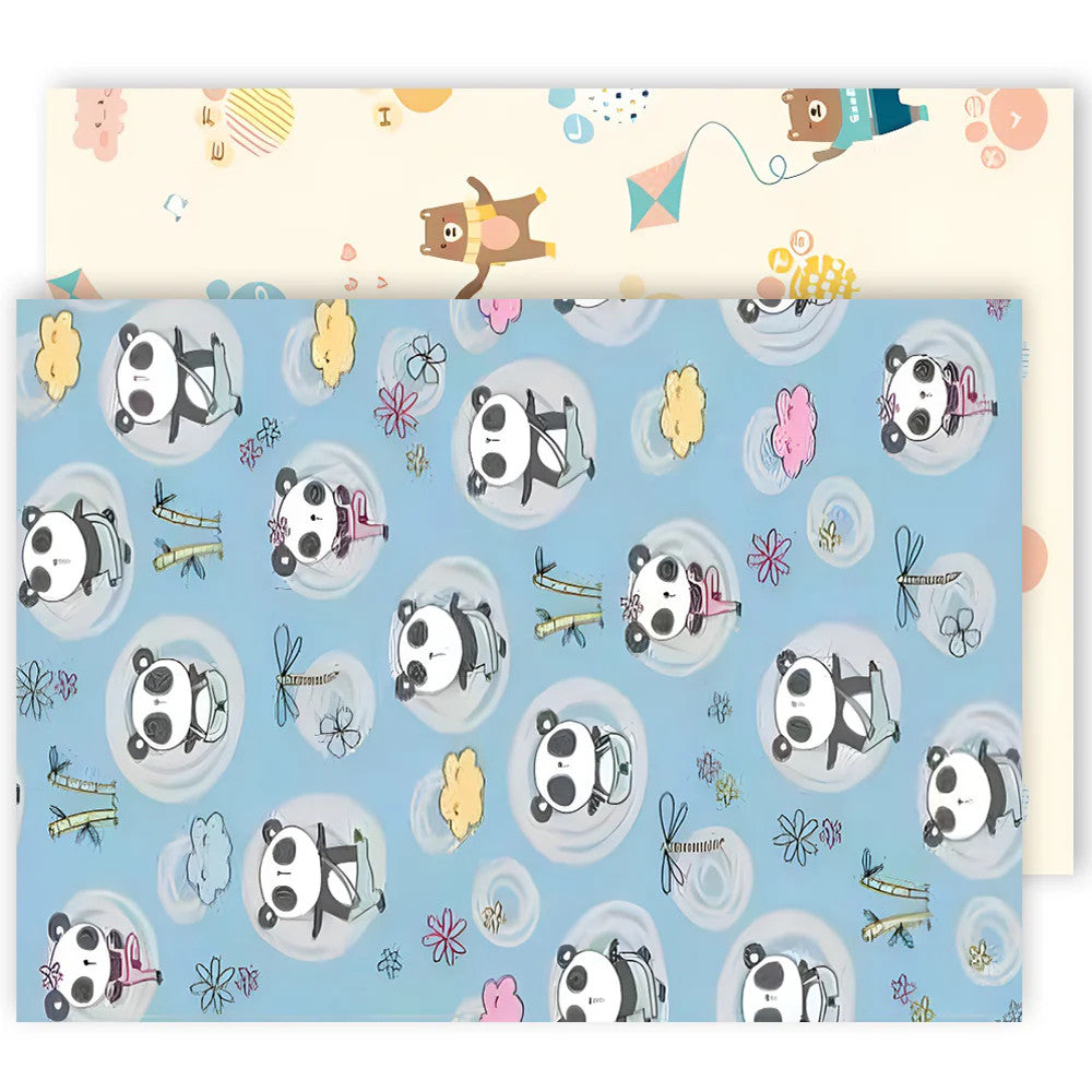 Covoraș de joacă termoterapie 200x180 cm, 2 fete, panda și grizzly, spuma 1 cm