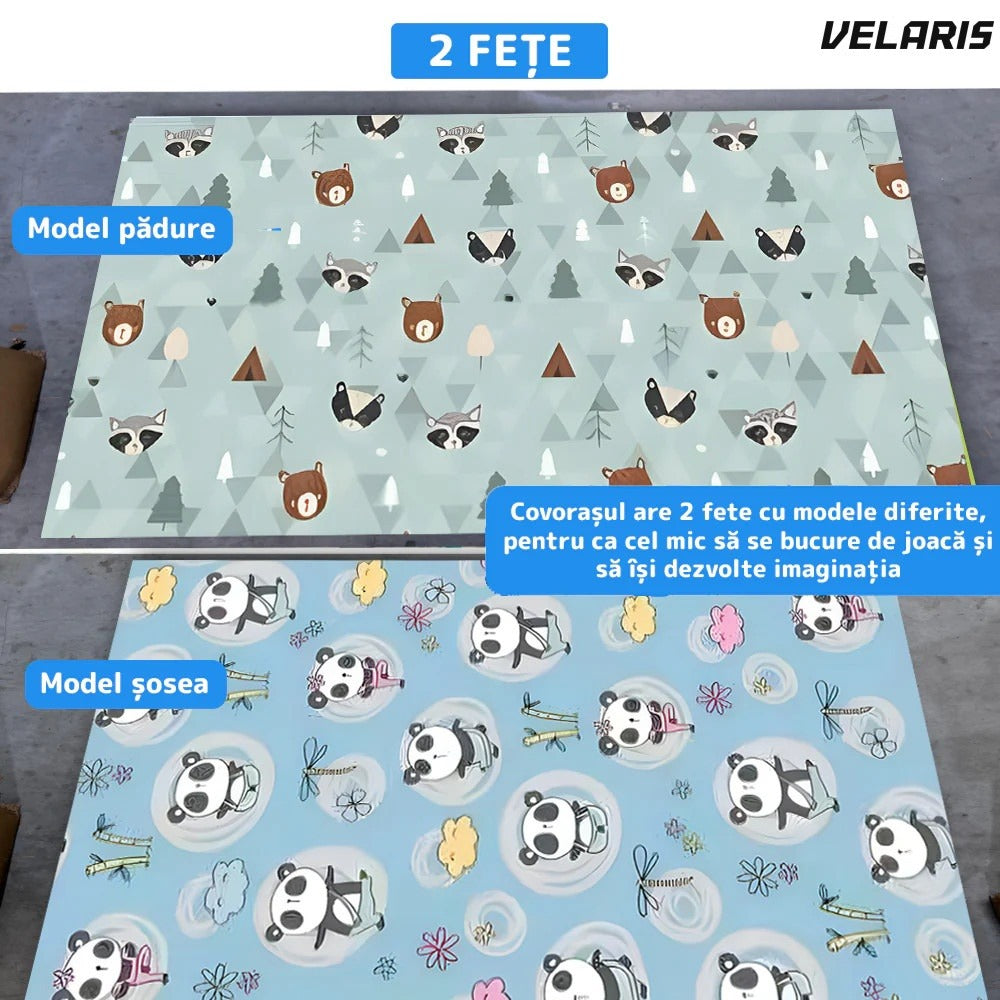 Covoraș de joacă termoterapie 200x180 cm, 2 fete, panda și grizzly, spuma 1 cm