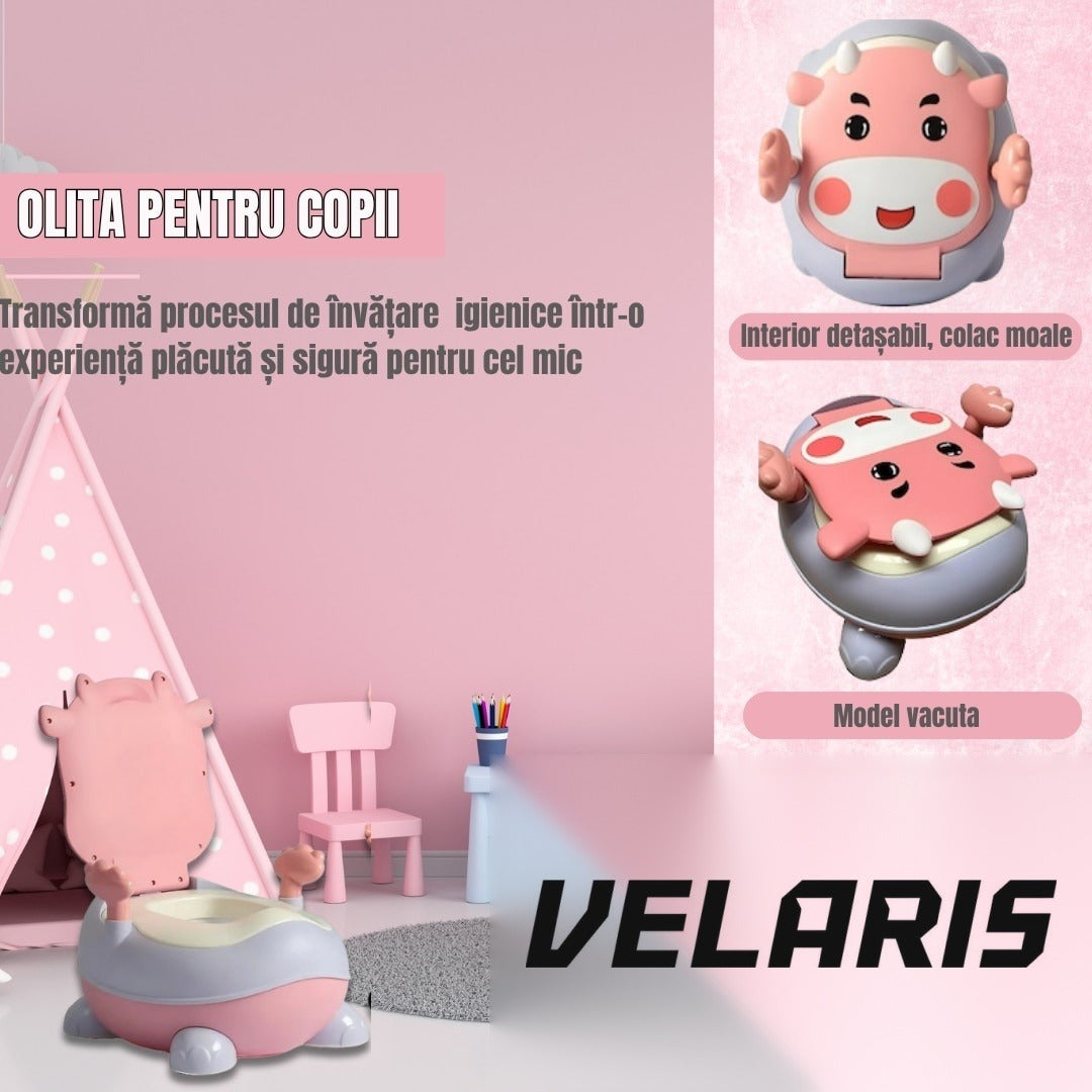 Olita Copii cu Mânere, Interior Detașabil, Spătar Ergonomic, Antistropi, Roz