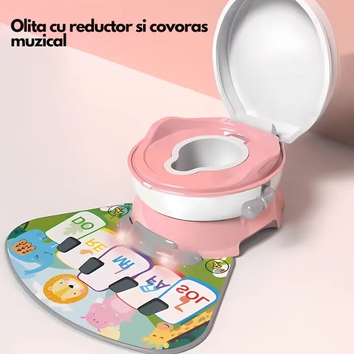 Oliță muzicală cu reductor și colector detașabil, inel moale, protecție anti-stropire, roz pal
