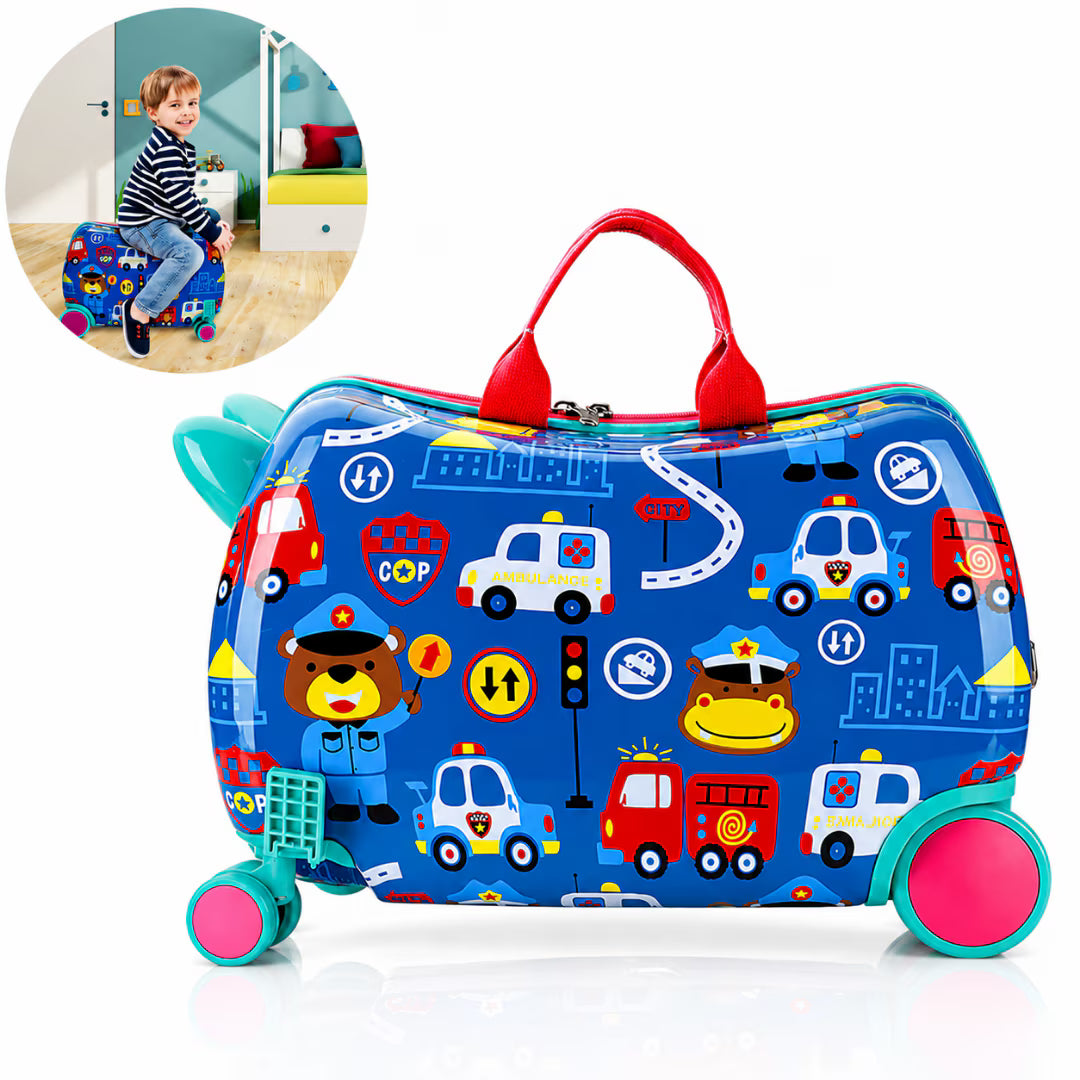 Geantă călătorie copii design înghețată, 28L, ABS rezistent, funcție scaun, roți 360°, albastru
