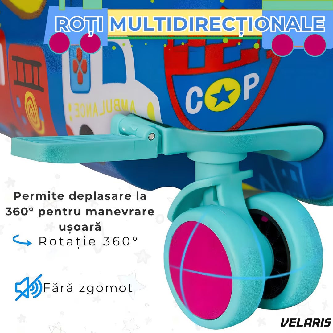Geantă călătorie copii design înghețată, 28L, ABS rezistent, funcție scaun, roți 360°, albastru