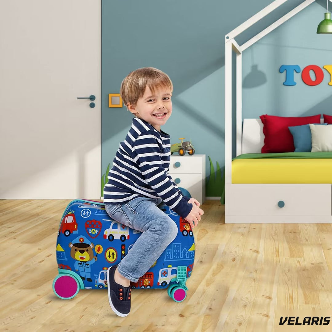Geantă călătorie copii design înghețată, 28L, ABS rezistent, funcție scaun, roți 360°, albastru