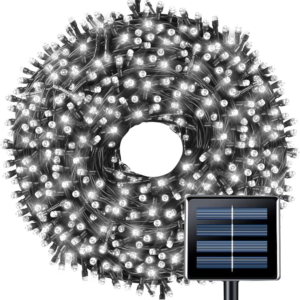 Instalație lineară Crăciun cu panou solar, 10 m, 100 LED alb rece