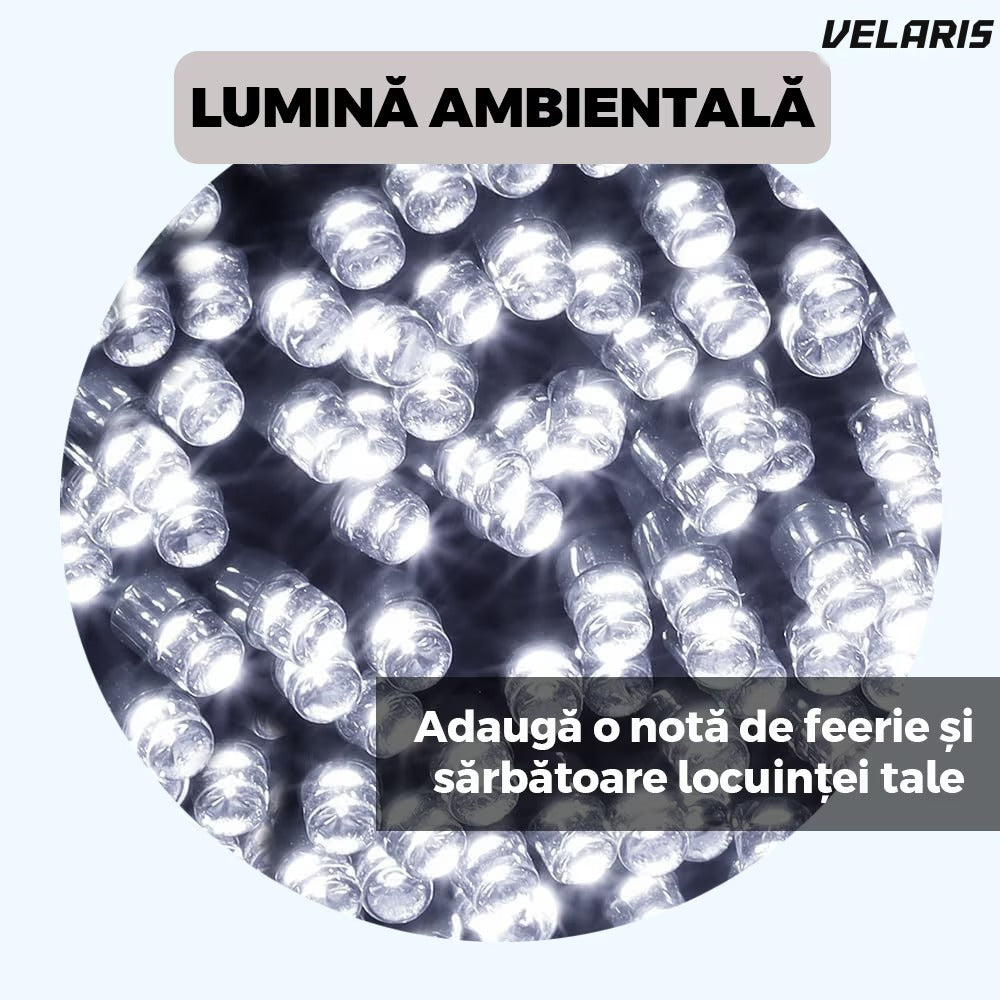 Instalație lineară Crăciun cu panou solar, 10 m, 100 LED alb rece