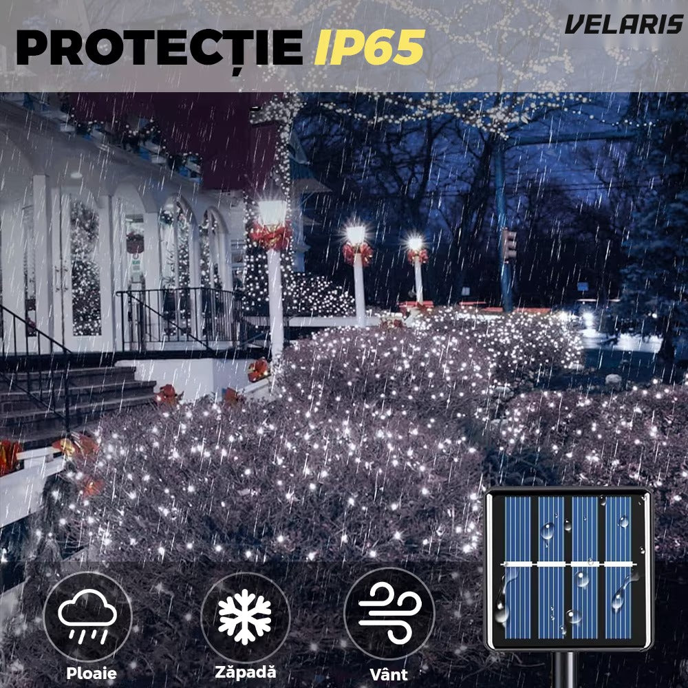Instalație lineară Crăciun cu panou solar, 10 m, 100 LED alb rece