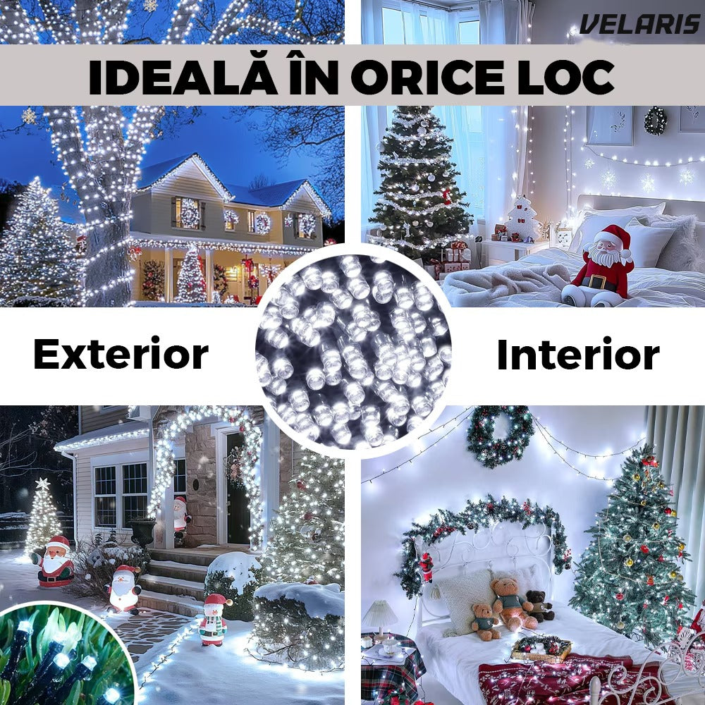 Instalație lineară Crăciun cu panou solar, 10 m, 100 LED alb rece