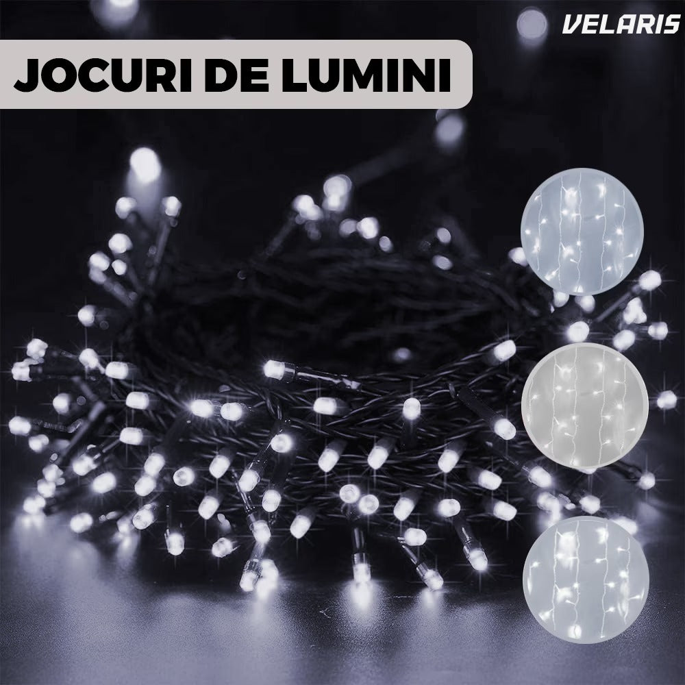 Instalație lineară Crăciun cu panou solar, 10 m, 100 LED alb rece