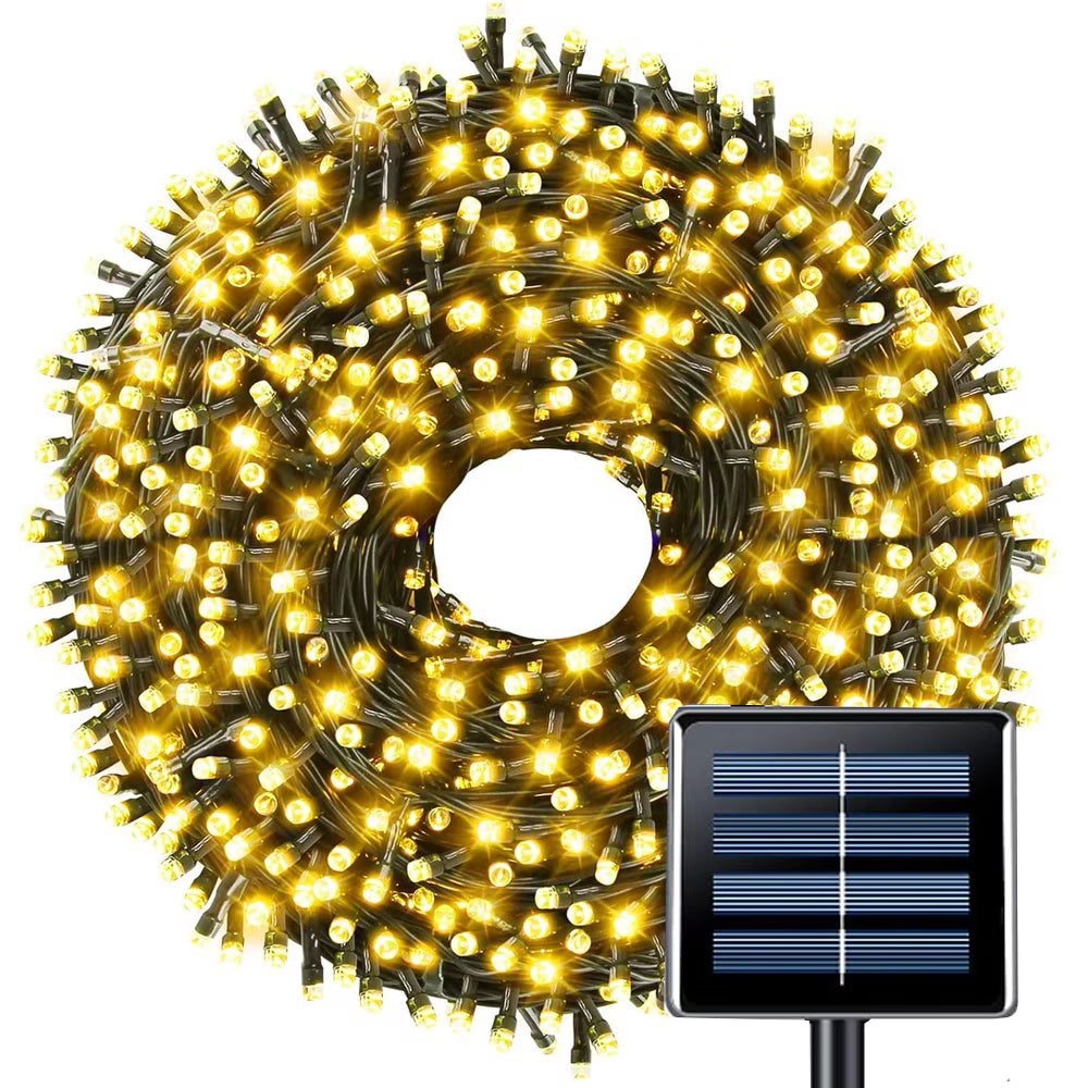 Instalație lineară Crăciun cu panou solar, 10 m, 100 LED alb cald