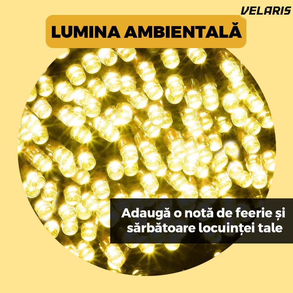 Instalație lineară Crăciun cu panou solar, 10 m, 100 LED alb cald
