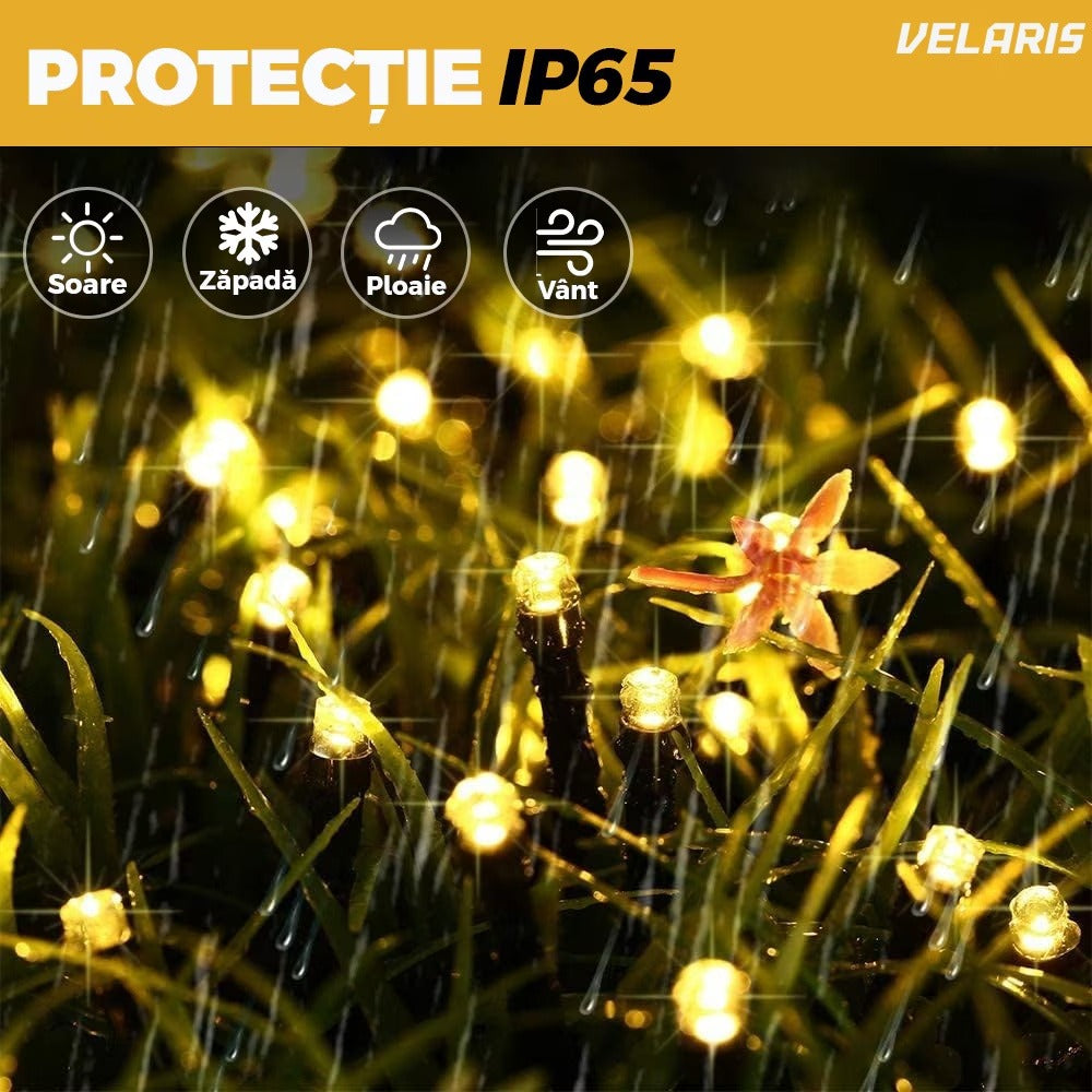 Instalație lineară Crăciun cu panou solar, 10 m, 100 LED alb cald
