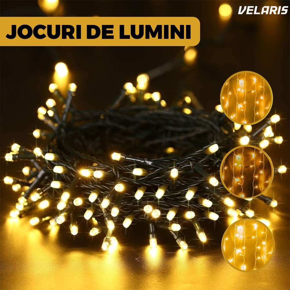Instalație lineară Crăciun cu panou solar, 10 m, 100 LED alb cald