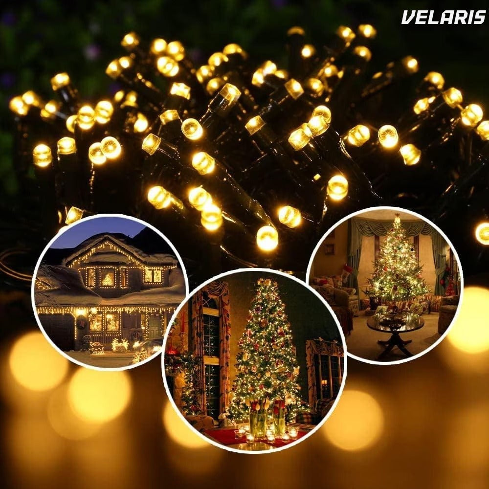 Instalație lineară Crăciun cu panou solar, 10 m, 100 LED alb cald