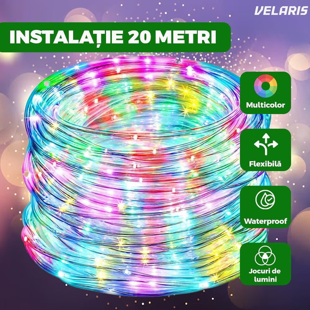 Instalație tub Crăciun 20 m, 8 efecte, multicolor, rezistent la apă