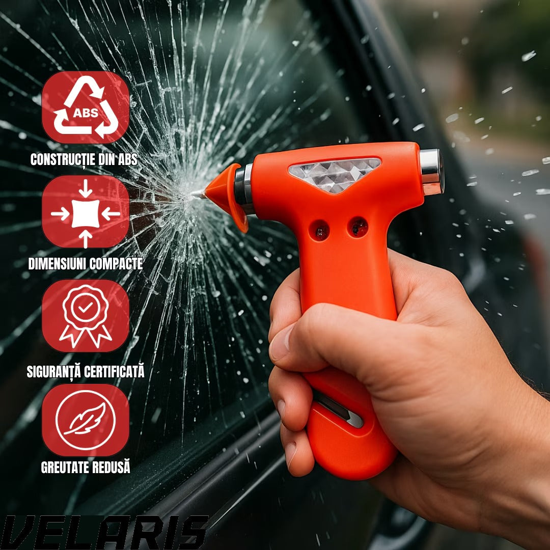 Ciocan de urgenta auto 3 in 1, ABS rezistent, cu cutter pentru centura de siguranta si cap metalic pentru spart geamuri