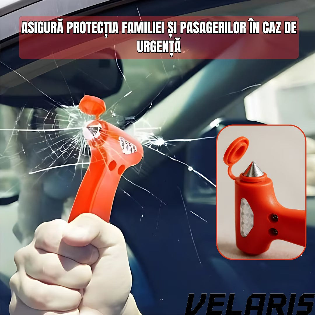 Ciocan de urgenta auto 3 in 1, ABS rezistent, cu cutter pentru centura de siguranta si cap metalic pentru spart geamuri