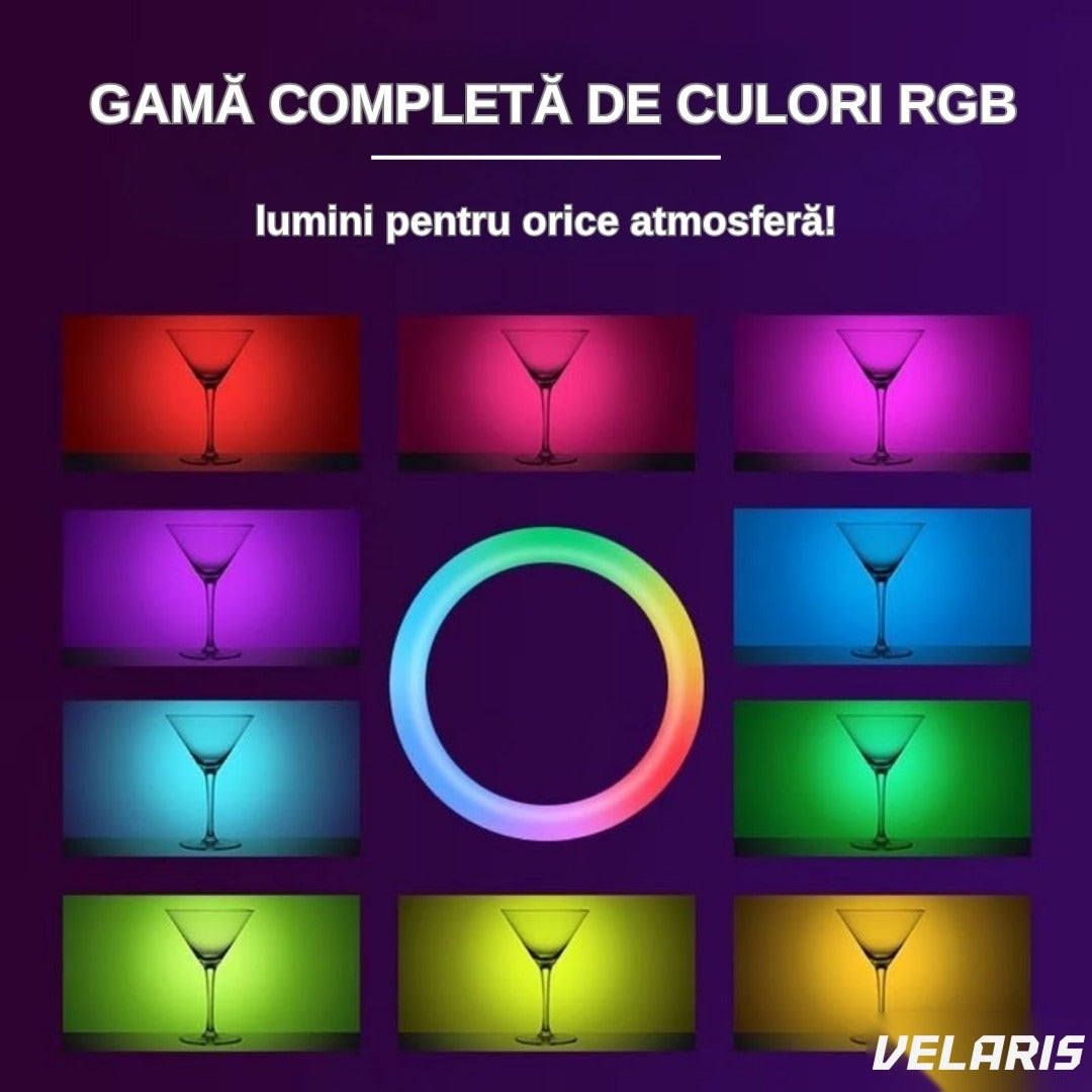 Inel luminos RGB LED 36 cm, 20 moduri iluminare, suport telefon, telecomanda