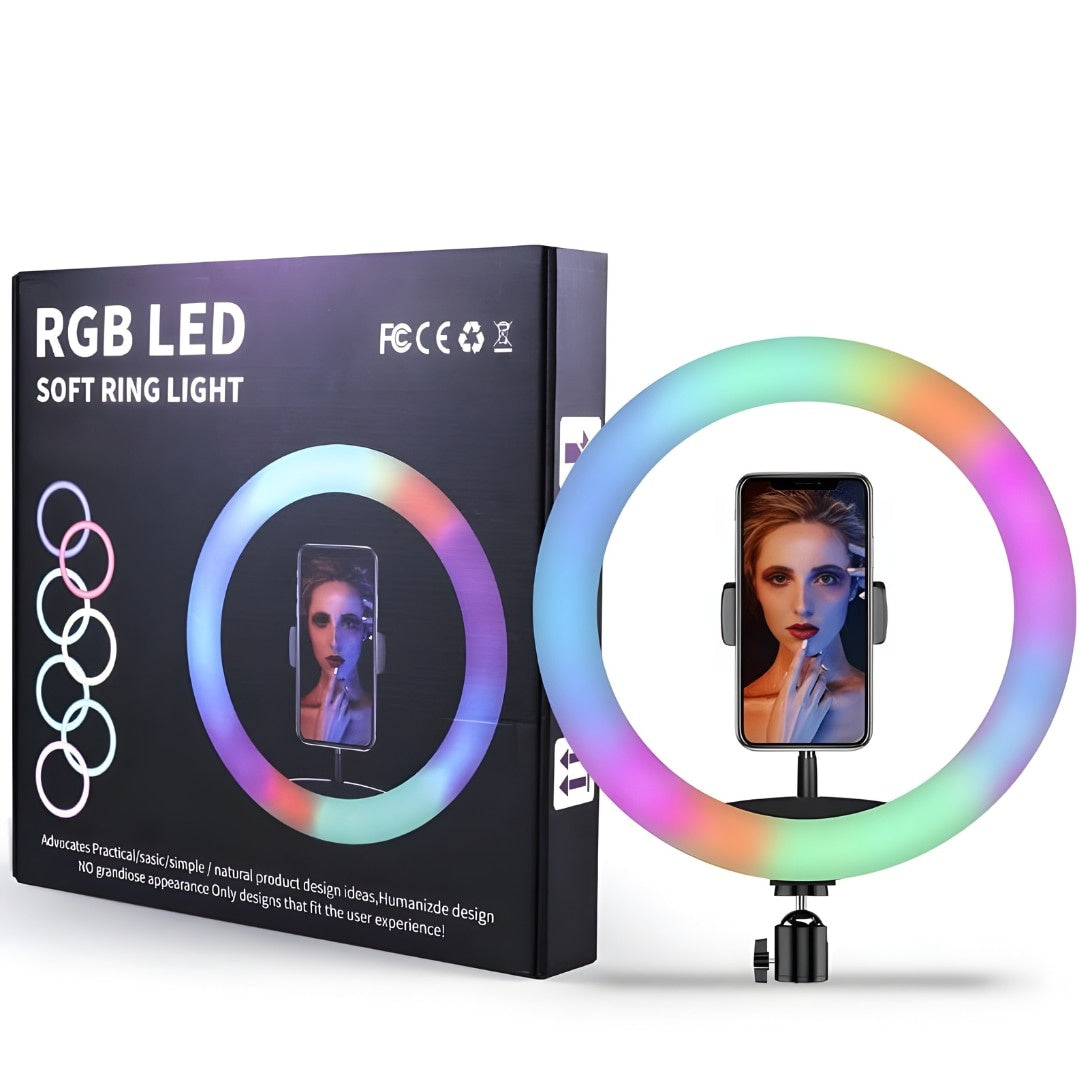 Inel luminos RGB LED 45 cm, 20 moduri iluminare, suport telefon, telecomanda