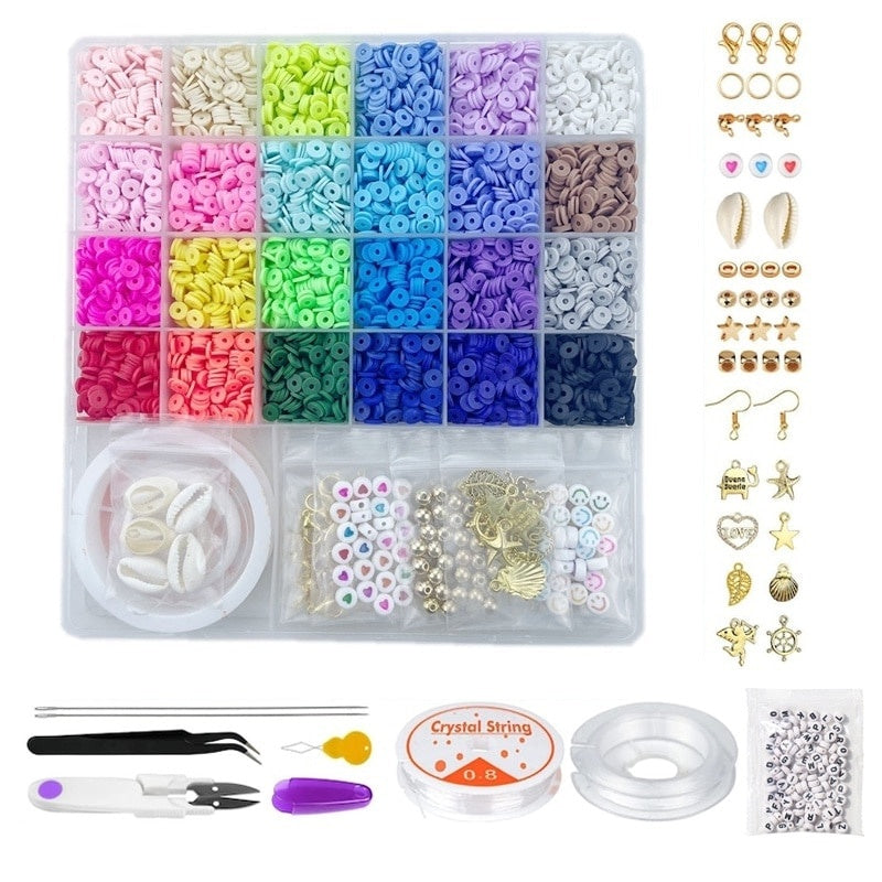 Set mărgele polimer 6000 piese, 24 culori pentru brățări și bijuterii DIY