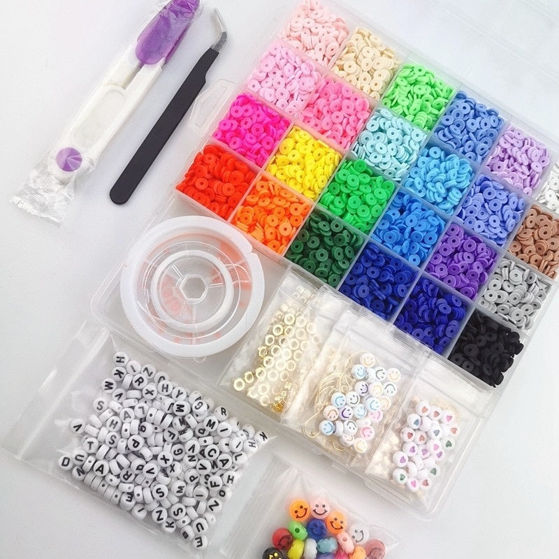 Set mărgele polimer 6000 piese, 24 culori pentru brățări și bijuterii DIY