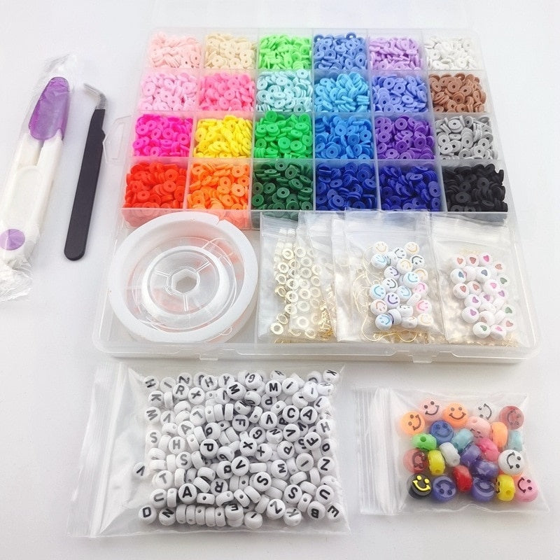 Set mărgele polimer 6000 piese, 24 culori pentru brățări și bijuterii DIY