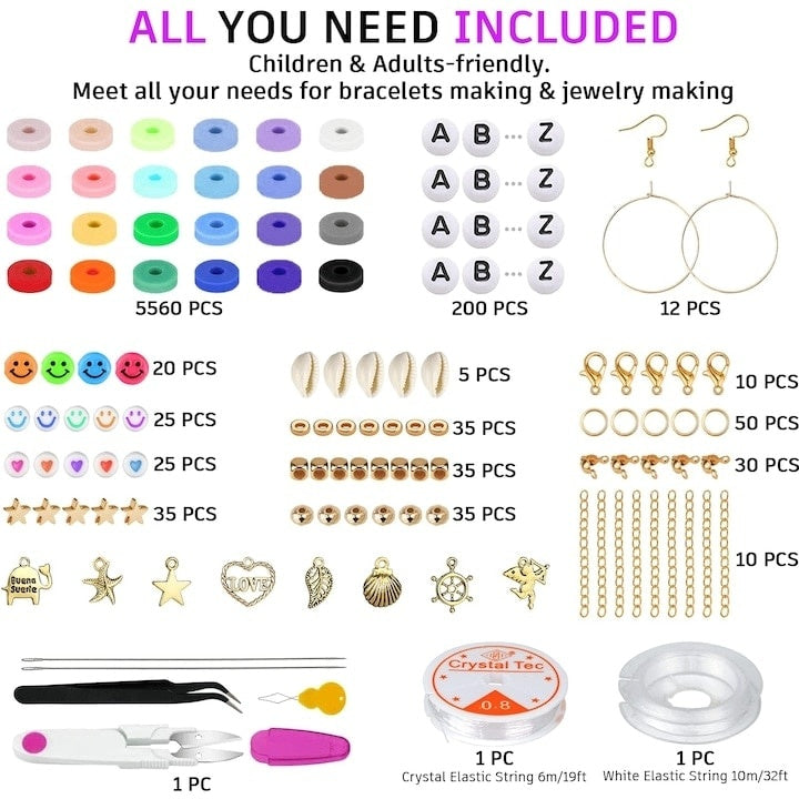 Set mărgele polimer 6000 piese, 24 culori pentru brățări și bijuterii DIY