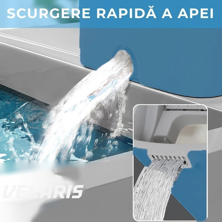 Set curățare cu mop plat și găleată cu sistem de stoarcere, mâner telescopic și 2 cârpe microfibră