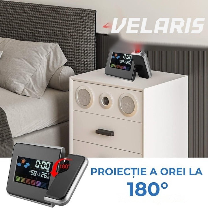 Ceas DS-8190 cu proiector LED, calendar, alarmă, afișaj temperatură și umiditate, negru