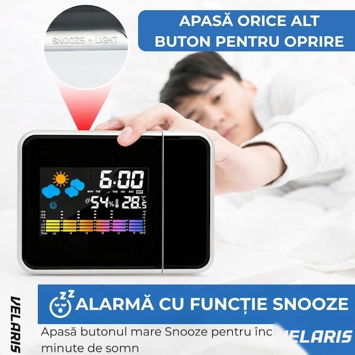 Ceas DS-8190 cu proiector LED, calendar, alarmă, afișaj temperatură și umiditate, negru