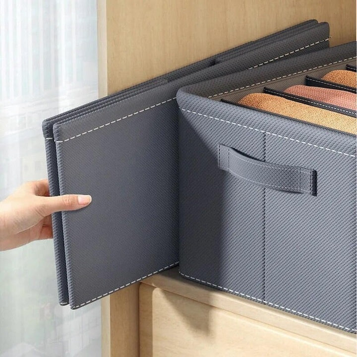 Organizator Haine, 9 Compartimente, Pliabil, Rigid, Gri, 44x25x20cm