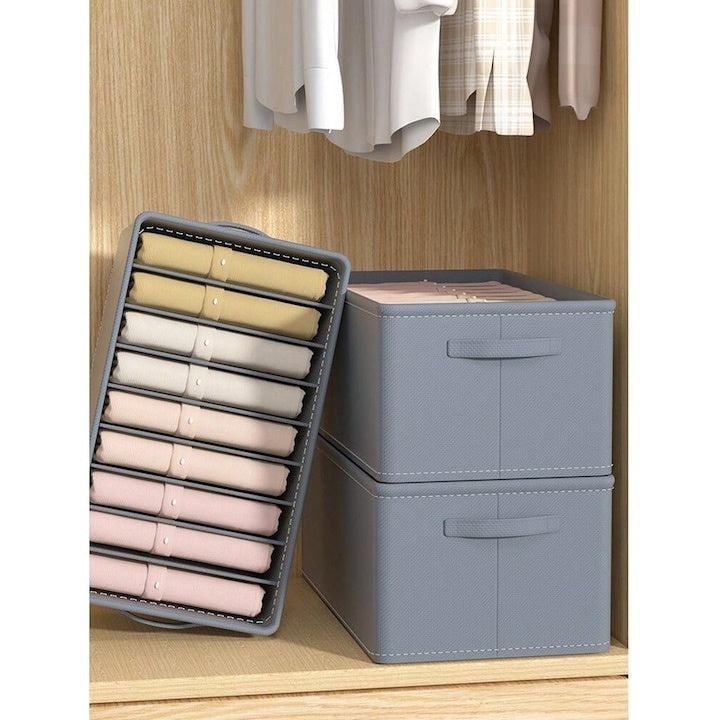 Organizator Haine, 9 Compartimente, Pliabil, Rigid, Gri, 44x25x20cm