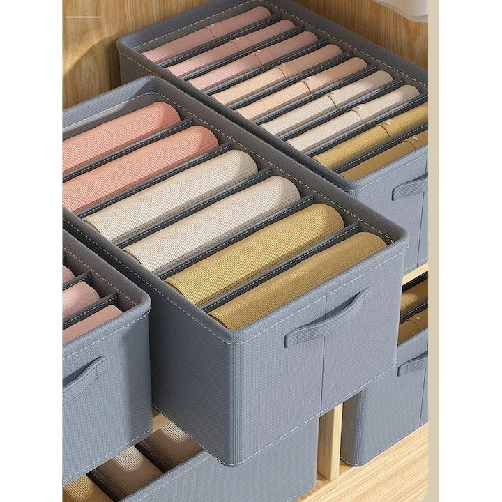 Organizator Haine, 9 Compartimente, Pliabil, Rigid, Gri, 44x25x20cm