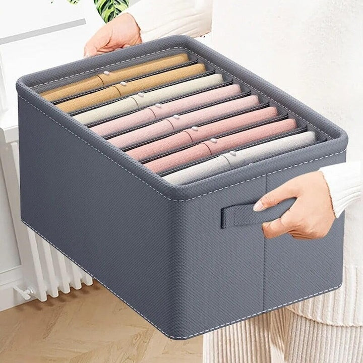 Organizator Haine, 9 Compartimente, Pliabil, Rigid, Gri, 44x25x20cm