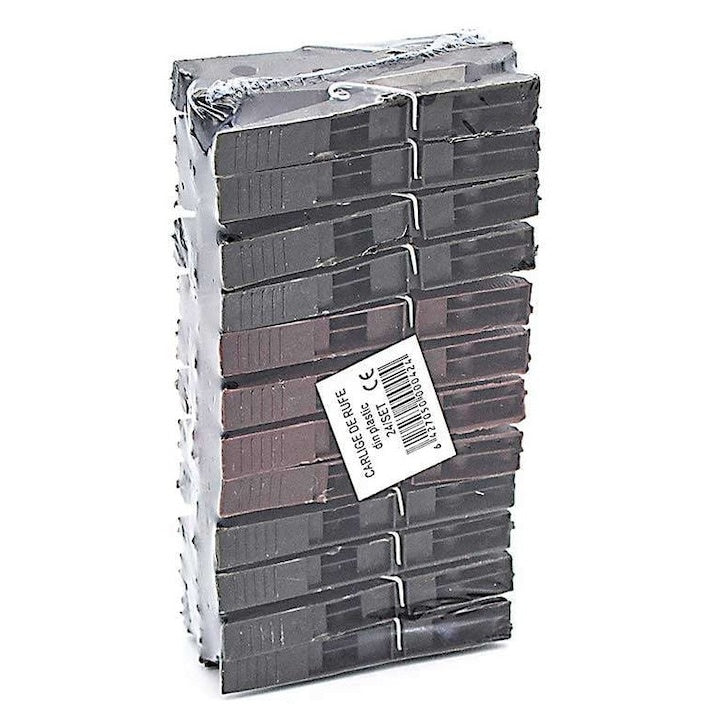 Set 24 clești rufe plastic negru, rezistent, pentru balcon și uscare haine
