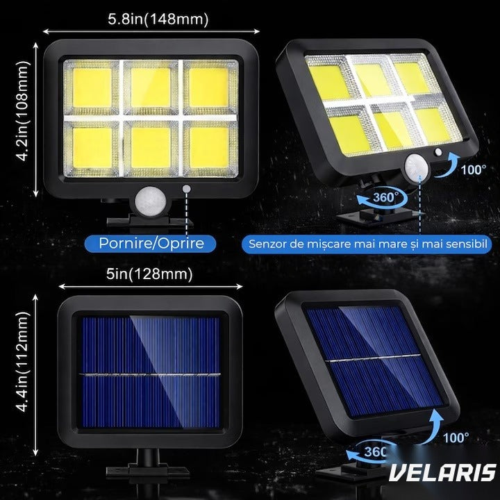 Lampă Solară COB LED 120 LED Senzor Mișcare Telecomandă Panou Ajustabil 5 m 360° IP65 30W