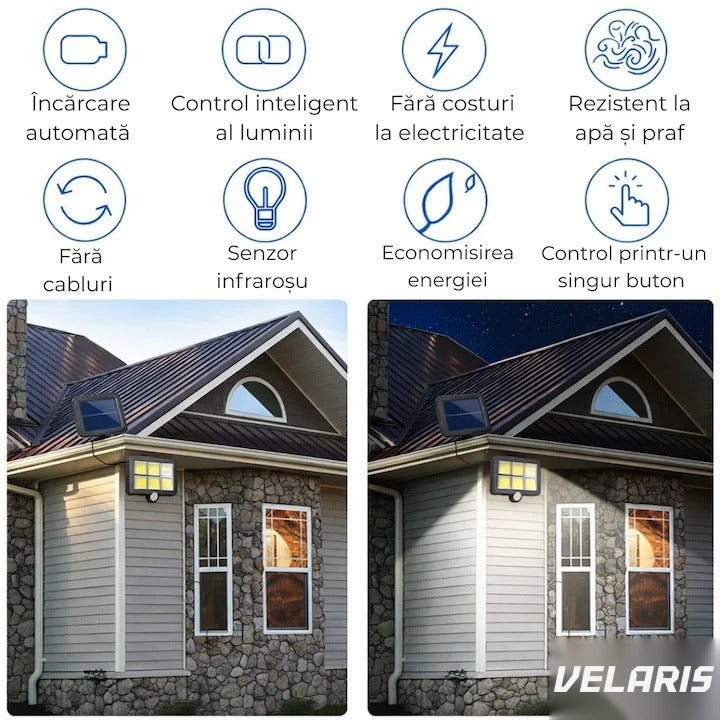 Lampă Solară COB LED 120 LED Senzor Mișcare Telecomandă Panou Ajustabil 5 m 360° IP65 30W