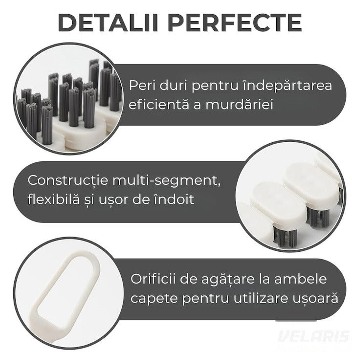 Perie de curățare pliabilă, albă, 26.5 x 2.8 cm, polietilenă și polipropilenă, cu orificiu de agățare