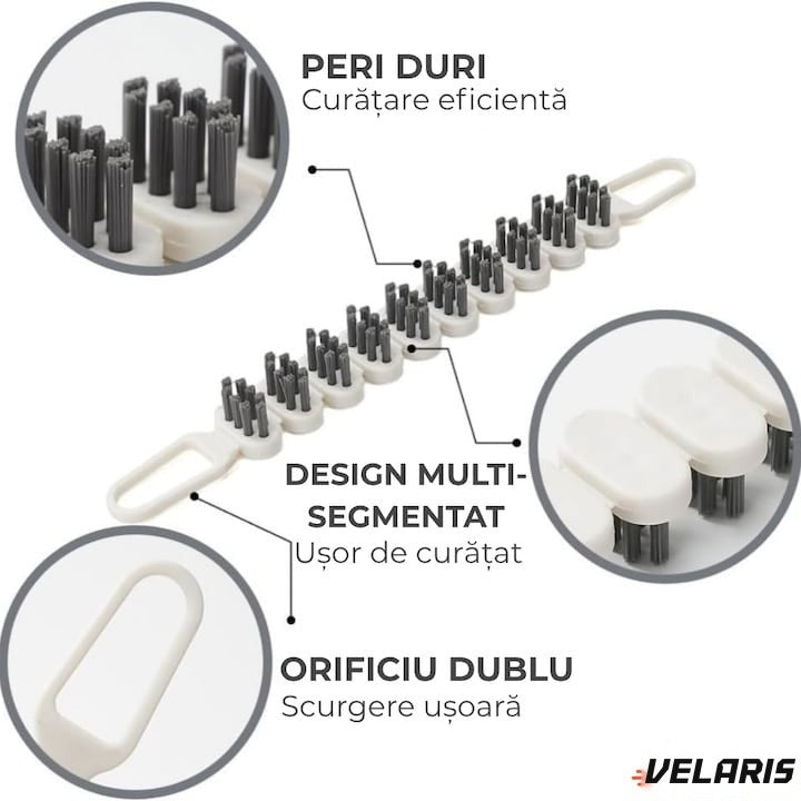 Perie de curățare pliabilă, albă, 26.5 x 2.8 cm, polietilenă și polipropilenă, cu orificiu de agățare