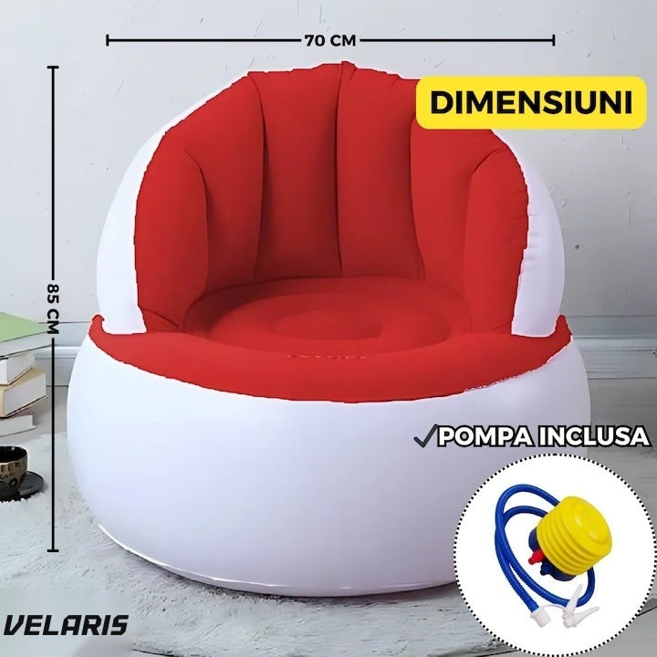 Fotoliu gonflabil cu pompă inclusă, design modern, 85x70 cm, interior/exterior, roșu