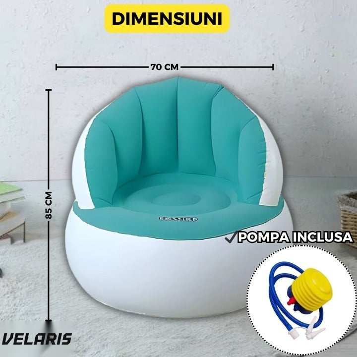 Fotoliu gonflabil cu pompă inclusă, design modern, 85x70 cm, interior/exterior, turcoaz