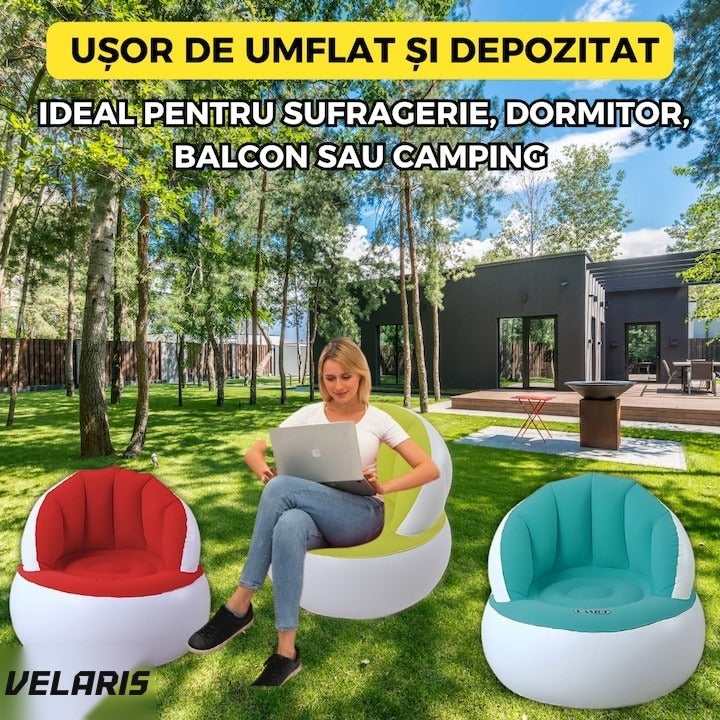 Fotoliu gonflabil cu pompă inclusă, design modern, 85x70 cm, interior/exterior, turcoaz