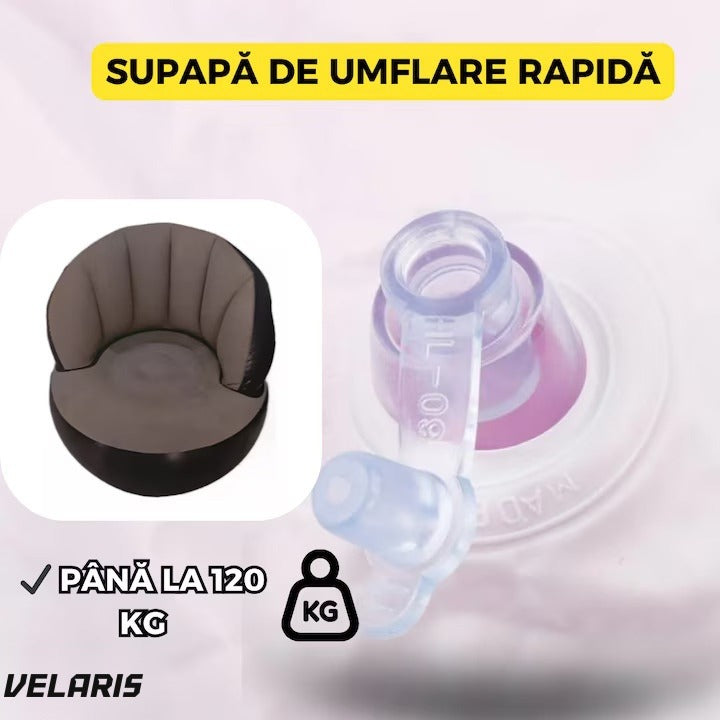 Fotoliu gonflabil cu pompă inclusă, design modern, 85x70 cm, interior/exterior, gri