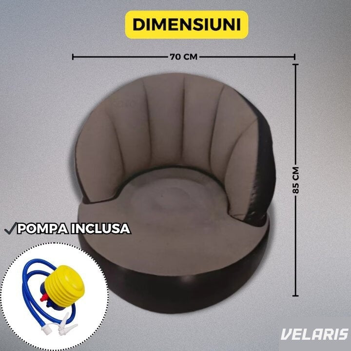 Fotoliu gonflabil cu pompă inclusă, design modern, 85x70 cm, interior/exterior, gri