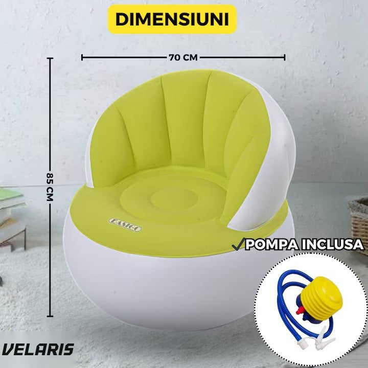 Fotoliu gonflabil cu pompă inclusă, 85x70 cm, design modern, galben, interior și exterior