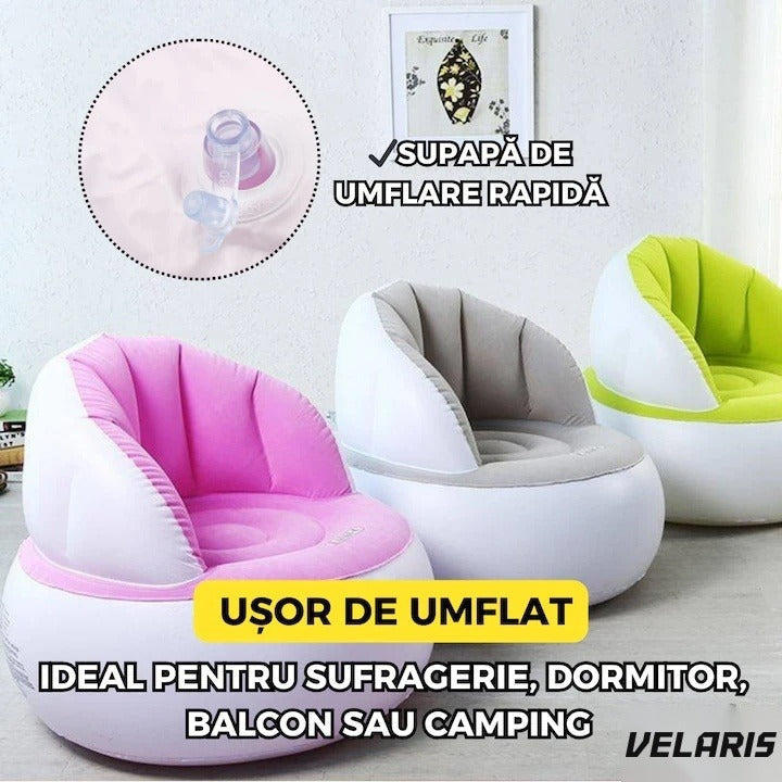 Fotoliu gonflabil cu pompă inclusă, 85x70 cm, design modern, galben, interior și exterior