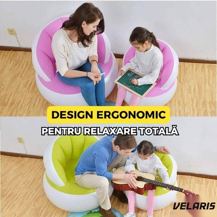 Fotoliu gonflabil cu pompă inclusă, design modern, 85x70 cm, interior și exterior, roz