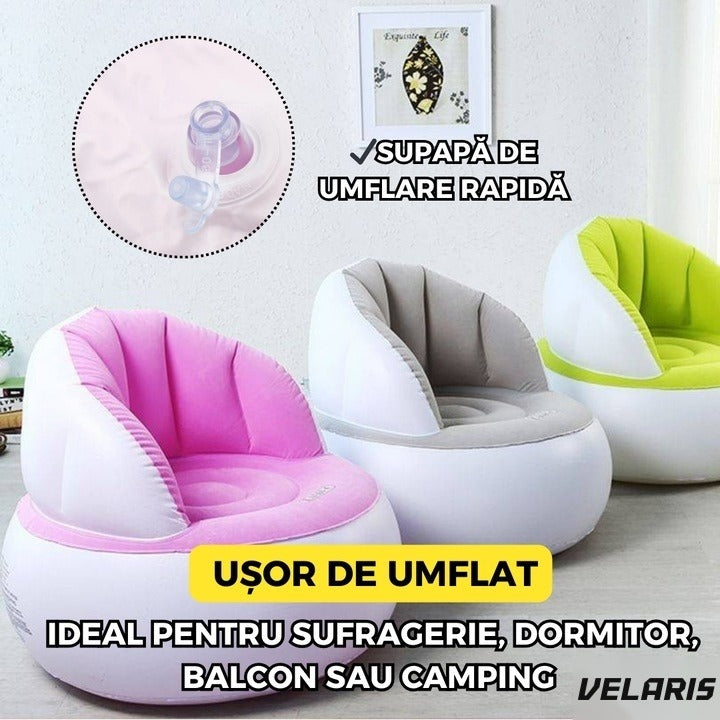 Fotoliu gonflabil cu pompă inclusă, design modern, 85x70 cm, interior și exterior, roz