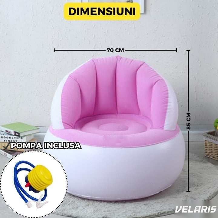 Fotoliu gonflabil cu pompă inclusă, design modern, 85x70 cm, interior și exterior, roz